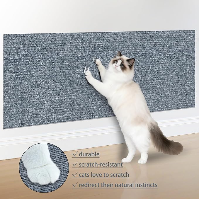 ICOOP 15.8"×160" Anti Scratch Furniture Protector Light Grey Cat Wall Scratcher Self Adhesive Couch Corner Protectors for Cats Sofa Cat Scratcher Protection DIY Scratch Mat for Claws Scratching