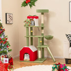 Tangkula Christmas Cat Tree, 61” Tall Cat Tower with Sisal Scratching Posts & Climbing Ladder, Plush Perch, Gift Box Shaped Condo, Hanging Toys, Basket Bed, Cute Cat Tree Tower Holiday Decoration