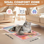 Sisal Cat Scratcher Mat, Cat Wall Scratcher for Indoor Cats, 23.6x15.7 Inch Cat Scratch Pad with Hook & Loop, Wall Mounted Cat Scratching Post to Protect Couch and Carpet（Beach Cat）
