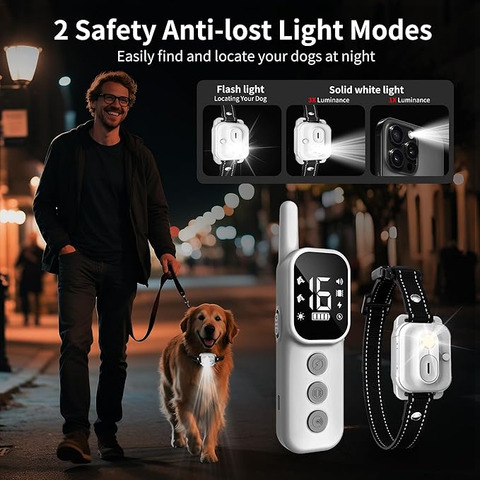Dog Training Collar with Remote Control, 3300FT and 4 Training Modes Beep,Vibration,Safe Static, LED Night Light,IPX7 Waterproof Rechargeable E-Collar for All Breeds (8-150lbs) - 2 Collars 2 Dogs