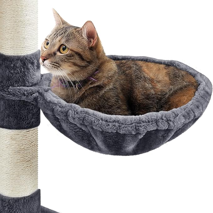 Topeakmart Cat Tree Large Cat Tower 79inch for Indoor Cats Multi-Level Cat Tree with Scratching Posts & Basket & Scratching Posts as Activity Center, Play House,Dark Gray