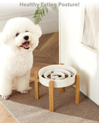 Ceramic Slow Feeder Dog Bowls Elevated, 2.0 Cups Slow Feeder for Medium Dogs, Puzzle Maze Bowl to Slow Down Eating, 30oz, 8in, White