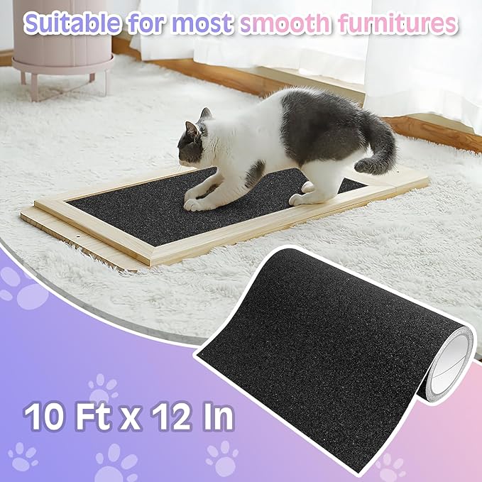 BNOSDM Self-Adhesive Dog Nail File Scratcher Emery Paper Cat Nail Scratch Board Replacement Sandpaper, Cuttable Pet Furniture Scratching Pad Protector for Door and Wall (12in*10ft, Black)