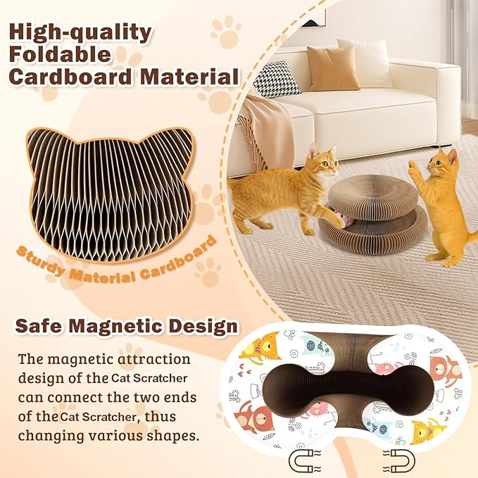 Magic Organ Cardboard Cat Toy,Cat Scratching Board with A Ball for Mental Physical Exercise,Shape Shifting Accordion Kitten Scratcher Toys with Different Shapes,Cat Scratch Toys for Indoor
