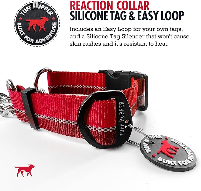 Tuff Pupper Martingale Collar for Dogs | Gentle Nylon & Steel Chain Limited Cinch Design is Perfect for Training | Dual Leash Attachment Points | Durable Quick Release Buckle | Sizing for All Breeds