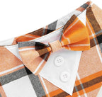 Fall Dog Tuxedo Bandana, Orange Plaid Pet Collar with Bowtie, Adjustable Halloween Thanksgiving Dog Tux Costume for Small to Extra Large Pets