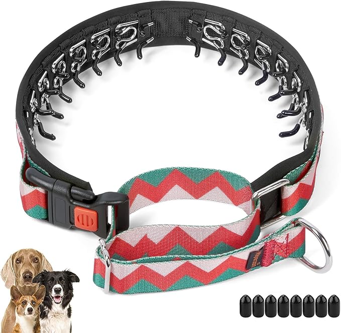 Mayerzon No Pull Dog Prong Collar Martingale, Personalized Pinch Collar with Geometric Patterns for Large Medium Small Dogs for Walking Training Festival, Easy to Use(M, Ethnic Green)