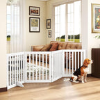 24”H Freestanding Dog Gates for The House, Wooden Pet Gates for Doorways, Extra Wide Dog Gate for Stairs, Support Feet Included, 80 inch Wide 4 Panels, Indoor Use, White
