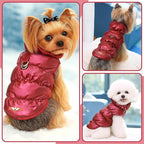 Winter Warm Dog Jacket for Small Medium Dogs Cat Cold Weather Coats with Harness Paded Dogs Fleece Vest Waterproof Windproof Dog Snow Jacket Pet Puppy Clothes (Wine red,XS)