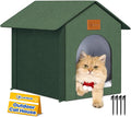 Outdoor Cat House Feral Cat Shelter,Outside Waterproof Cat House for Outdoor/Indoor Cats, Insulated Cat Bed for All Seasons with Cozy Cushion Easy to Assemble (Olive Green, floor spike style)