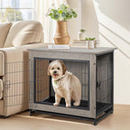 Shintenchi Dog Crate Furniture, Double-Doors Kennel Indoor with Removable Tray, End Table Dog House for Small Medium Breed, 32.5" L, Grey