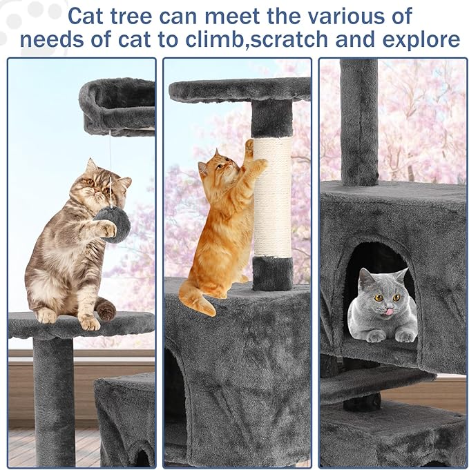 Cat Tree 70 Inches Cat Tower for Indoor Cats Multi-Level Cat Condo with Litter Box Enclosure,Scratching Posts for Indoor Cats (Ashy)