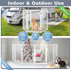 Metal Freestanding Dog Gates with Door for Outdoor Indoor,120'' Extra Wide 32'' Tall Free Standing Dog Gate for Doorways,Large Openings,Deck,Yard,Porch,Foldable Pet Fence(White,6 Panels)