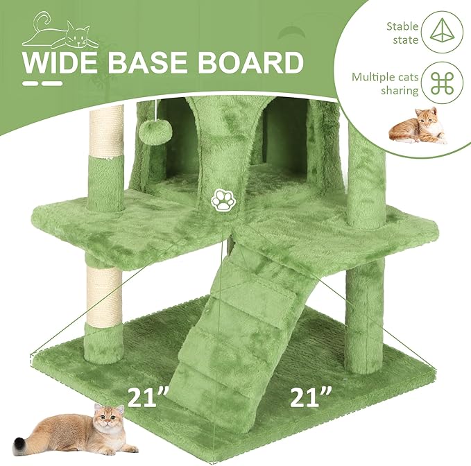 70" Multi-Level Cat Tree Tower with Scratching Posts, Toys & Condo - Space-Saving Design for Indoor Kittens, Compact Floor Footprint & Vertical Space for Multi-Cat Homes-Green