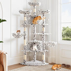 Allewie 73in Fan-Shaped Space-Saving Corner Cat Tower/Multi-Level Tall Cat Tree for Indoor Kitties/Cozy Baskets/Condos/House/Perches/Sisal Scratching Posts/Pet Activity Center/White & Black Spot