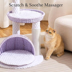 Wood Modern Cat Tree for Large Cat, 46" Tall Cat Tower with Scratching Posts, Cat Condo, Aesthetic Multi-Level Cat Climbing Tree with Hand-Woven Bed for Adult Indoor Cats-Purple