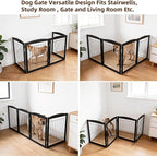 ZJSF Freestanding Foldable Dog Gate for House Extra Wide Wooden Black Indoor Puppy Gate Stairs Dog Gates Doorways Tall Pet Gate 4 Panels Fence