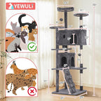 70in Cat Tree Cat Climbing Tower with Scratching Post, Cats House Perch Kitten Tree Condo Wood Playhouse, Pet Trees Tower for Indoor Cats, Light Gray
