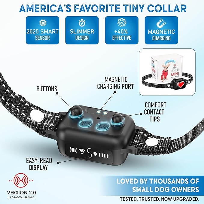 Bark Collar for Small Dogs 5-15 lbs with Magnetic Charging – No Shock, 3 Beep & Vibration Modes, 5 Sensitivity Levels – Humane Stop Anti-Barking Device – Dog Training Bark Collar (Black/Red Heart)