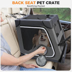 Snagle Paw Portable Dog Crate for Car Travel,Metal Frame Pet Crate,Pet Carrier for Car Back Seat Secures with Headrest Strap and Seatbelt,M Gray