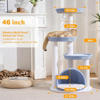 Modern Cat Tree Tower for Large Cat with Scratching Post for Indoor, 46 inch Multi-Level Cat Tower with Handwoven Beds, Cat Cave, Dangling Balls