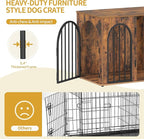 26.8'' Wooden Dog Crate Furniture, Indoor Dog Kennel Dogs Cage for Small Dogs, Heavy Duty Dog Crates Decorative Pet House End Side Table TV Stand, Rustic Brown DFC85501B