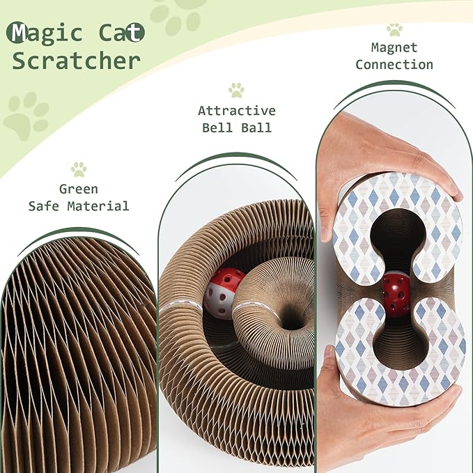 Organlada Cat Scratcher Cardboard with Bell-Ball, Foldable Slinky Cat Scratch Pad, A Magic Organ Cat Butler Toy for Cat Scratching, 1pcs