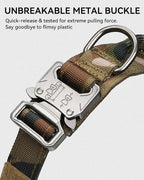 Joytale Tactical Dog Collar with Handle and Metal Buckle, Heavy Duty Padded Military Collar with 2 Patches for Training, Adjustable for XLarge Dogs, Camouflage, XL