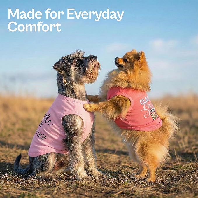Parisian Pet 2 Pack Dog Shirts – 100% Cotton Shirts for Medium Dogs – Pink Sleeveless Stylish Girl Dog Clothes – Breathable and Lightweight Pet Apparel - Stretchy Summer T Shirts for Dogs