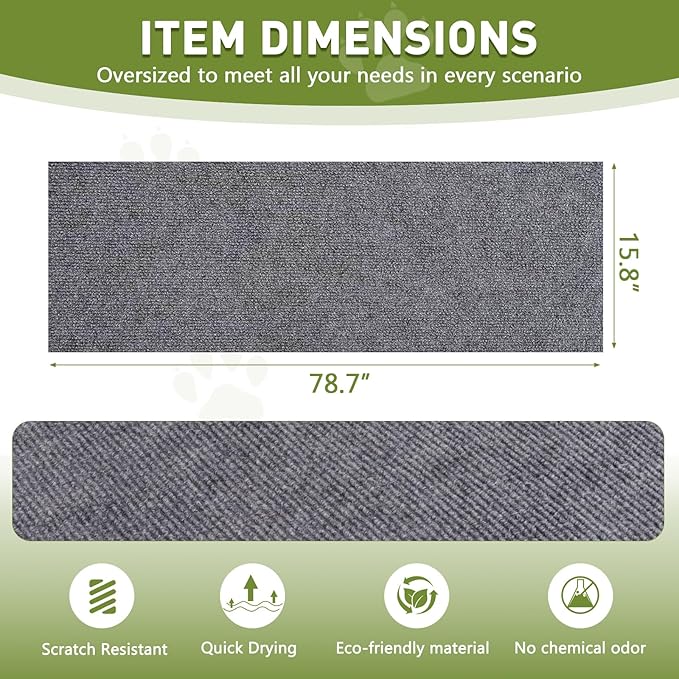 Cat Scratch Furniture Protector for Couch, Wall & Door Guard, Trimmable Self-Adhesive Scratch Pad, DIY Climbing Mat, Deterrent, Scratching Post Replacement (78.7''x15.8'', Light Gray)