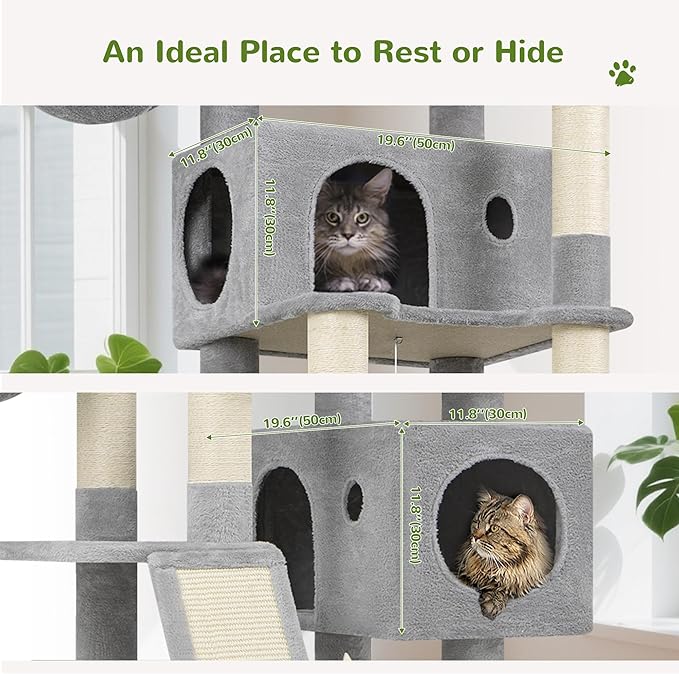Globlazer 77" Cat Tree for Large Cats, Tall Cat Tower with Scratching Board & Thickened Stable Base, Skin-Friendly Multi-Level Activity Center for Multi-Cat Household, Maine Coon, S77C,Light Grey