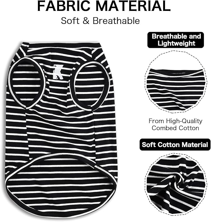 Koneseve Dog Shirt Vest Lightweight Stretchy Dog T-Shirts Soft Cool Sleeveless Stripe Vests Breathable Clothes for Puppy Kitty Cats Small Medium Large Dogs 2 Pack Black + Grey [ L/Large ]
