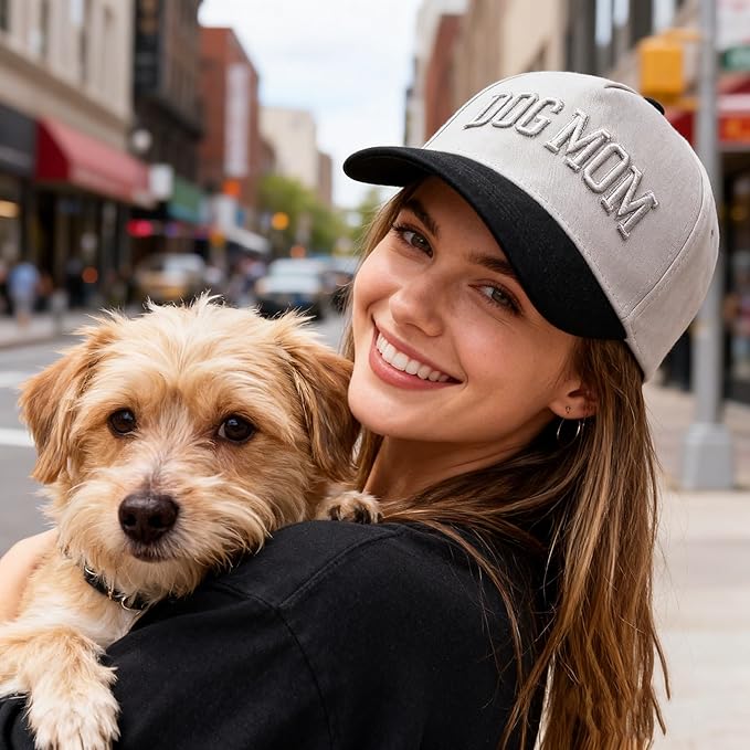 Dog Mom Hat- 3D Embroidered Puppy Mama Hat Adjustable Cotton Baseball Caps for Dog Lovers