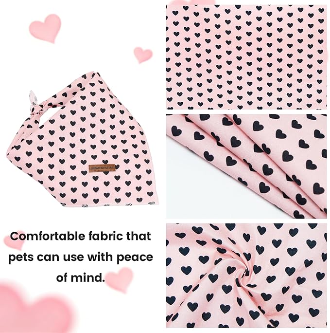 Elegant little tail Valentine's Dog Bandana - Red Heart Pet Bandanas Washable Bib Kerchief Scarf Cute Adjustable Pet Bandanas for Small Medium Dogs