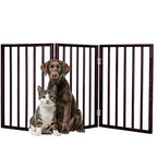 3-Panel Indoor Foldable Dog Fence for Stairs, Hallways, or Doorways - 54x24-Inch Wood Freestanding Dog Gates by PETMAKER (Brown)