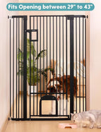 No Pawblems 55" Extra Tall Pet Gate with Adjustable Cat Door, 29-43" Auto Close Dog Gate, NO Drilling Pressure Mounted for Doorways/Hallways, 1.37" Narrow Bar Spacing, Black
