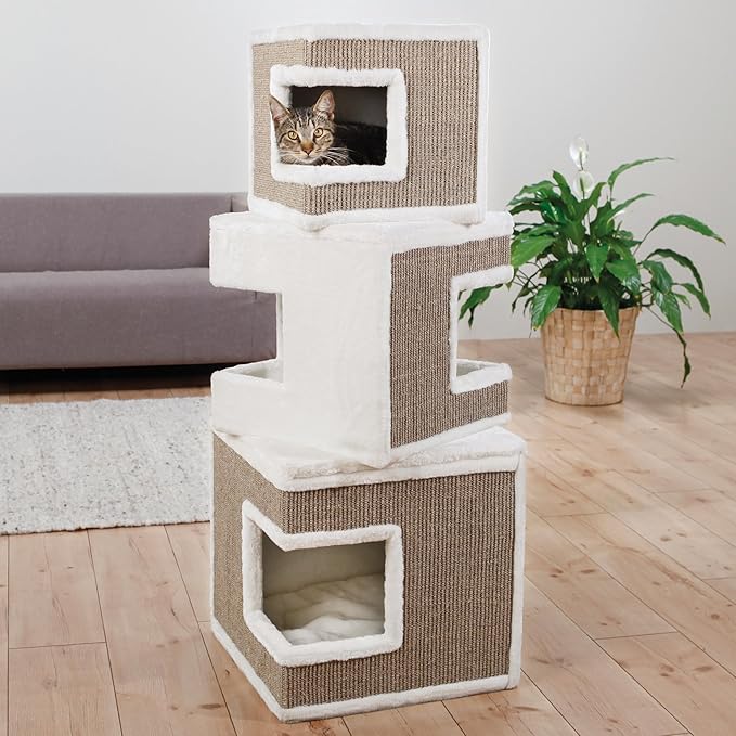 Trixie Lilo Cat Condo | 3-Story Condo Tower | Scratching Surface | Removable Cushions | Brown