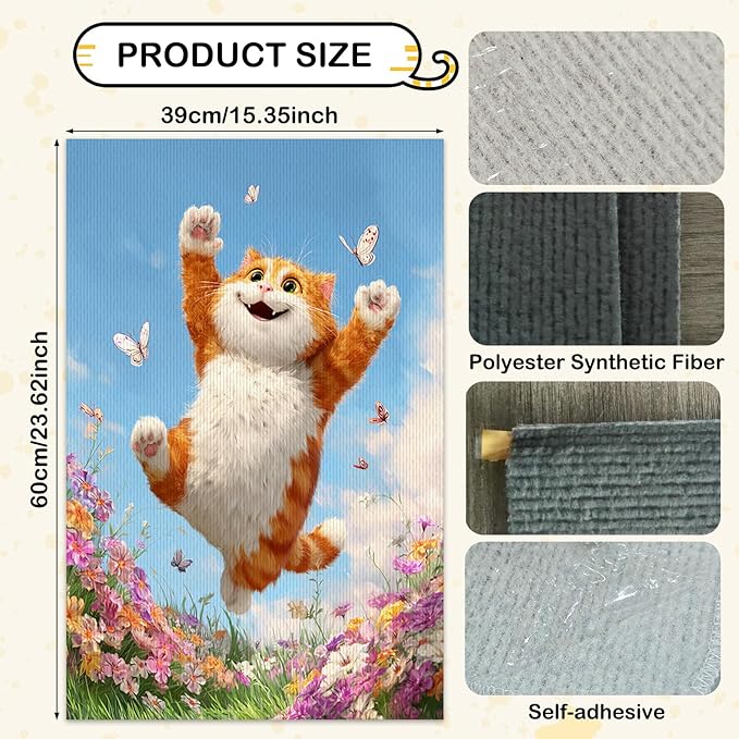 Nuxovilar Cat Scratching Mat 15.3x23.6 Inches Polyester Synthetic Fiber, Jumping Orange Cat & Butterflies Print, wall Scratcher, Scratch pad, Home Decor, Bedroom, Patio (2pcs)