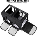 Cat Carrier for 2 Cats, Foldable Double Cat and Dog Carrier, Small to Medium Size, 2 Front Zippered Compartments,Two Pets Carrier for Outdoor Travel,Mulitple Cat Carrier (Black)
