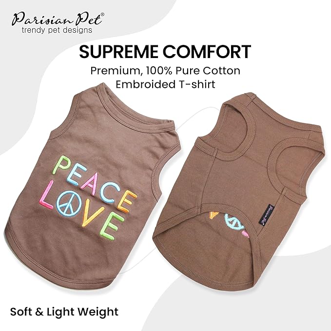 Parisian Pet Dog Shirt - 100% Cotton Peace Love Shirts for Small Dogs - Sleeveless Pet Clothes - Lightweight Dog T Shirts - Breathable Puppy Clothes - Stretchy Unisex Dogs Apparel