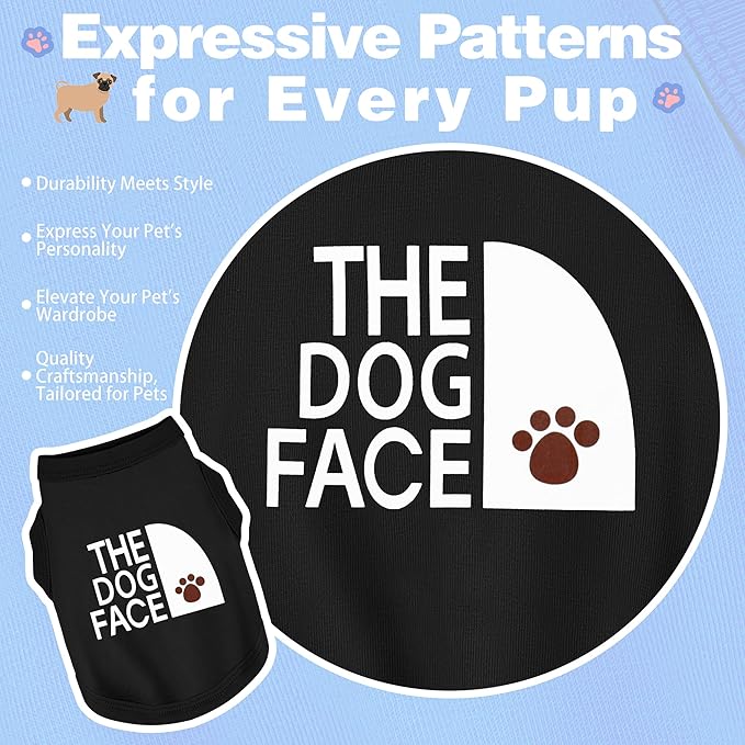 Personality Canine Attire: Soft, Lightweight Cotton Dog Clothes with 'The Dog Face' Print. Small and Medium Breeds, Perfect for Everyday Wear, Comfortable and Breathable Dog Shirt Grey XL
