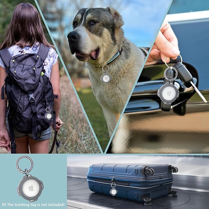 ADITYNA Cotton Dog Collar with AirTag Holder - Heavy-Duty Metal Buckle, Breathable, Easy Adjustable for Large & Extra-Large Breeds - for Walking, Training (Ocean Breeze, Fits 19-30" Necks)