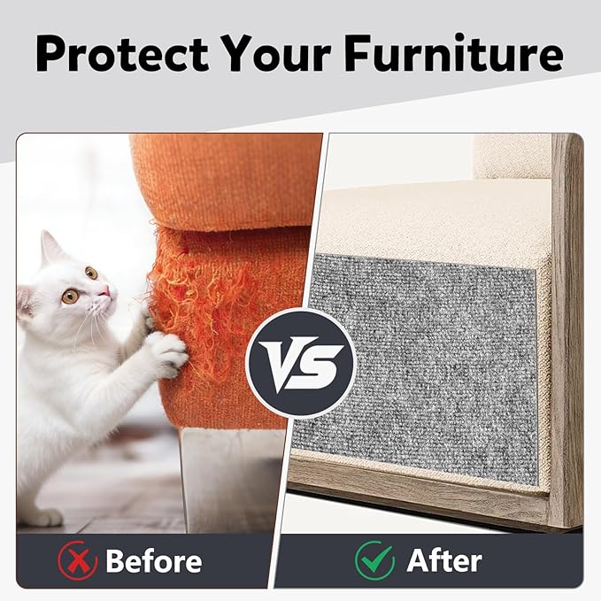 Cat Scratch Couch Furniture Protector,Trimmable Self-Adhesive Cats Claws Scratch Pads, Sisal DIY Climbing Couch Protector for Scratch Post Cat Tree Replacement Indoor(Light Gray, 78.7"x15.8")