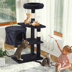 Cat Tree, 36 Inches Indoor Cat Tree Tower Condo, Natural Sisal Cat Scratching Post with Cozy Bed, Small Cats Tree for Kittens, Soft Perch & Cute Toys, Dark Grey