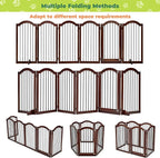 PrimeZone 144" Extra Wide Dog Gate - 36" Tall 6-Panel Solid Acacia Wooden Freestanding Puppy Gates with Door, Foldable Indoor Pet Fence for Doorways, Stairs, Support Feet Included, Brown