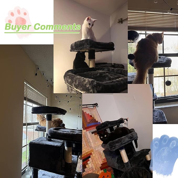 54 Inches Tall Cat Tree Tower for Indoor Cats, Multi-Level Condo Furniture With Scratching Post Stand, Trees With Funny Toys and House for Kitten Rest & Fun, Green
