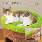 PETEPELA Modern Cat Tree for Indoor Cats Large Adult w/Flower Perch, 53.5" Flower Cat Tower with Solid Wood Scratching Post & Cozy Condos, Forest Cat House for Multi-Cat Household