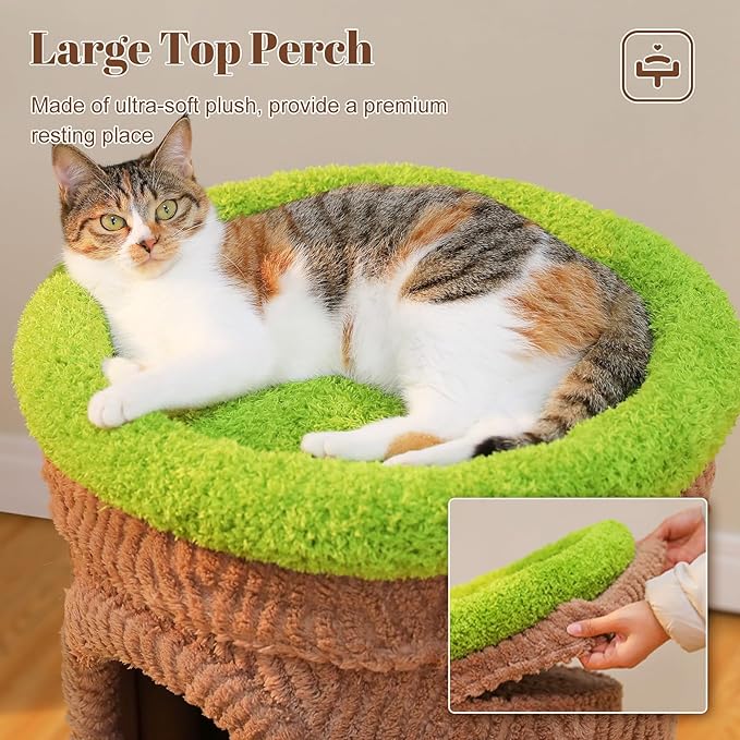 PETEPELA Modern Cat Tree for Indoor Large Cats with Flower Perch, 53.5" Forest Cat Tower with Solid Wood Scratching Posts & 2 Spacious Condos,Heavy Duty Cat Furniture for Multi-Cat Household