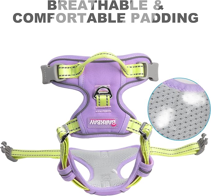 BARKBAY No Pull Dog Harness Front Clip Heavy Duty Reflective Easy Control Handle for Large Dog Walking(Violet Purple & Sunlight,M)