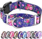 Hikiko Martingale Collar for Dogs Girl Dog Collars for Small Medium Large Dogs with Cute Female No Pull Dog Collar（Blue Rose,Small）